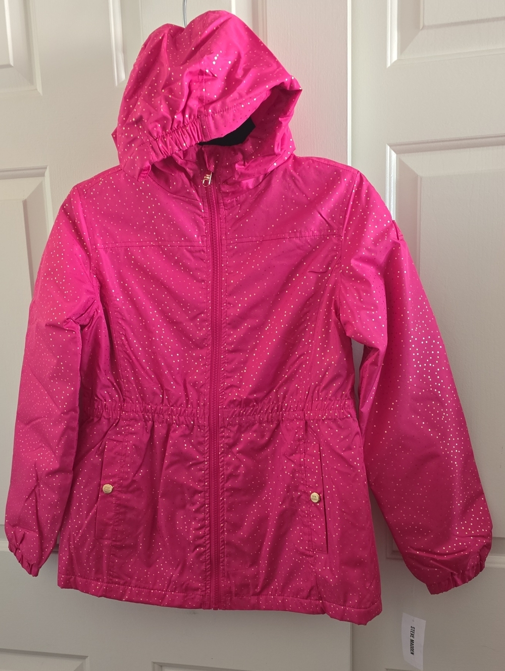 Girls' Hooded Sparkle Rain Jacket in Bright Pink